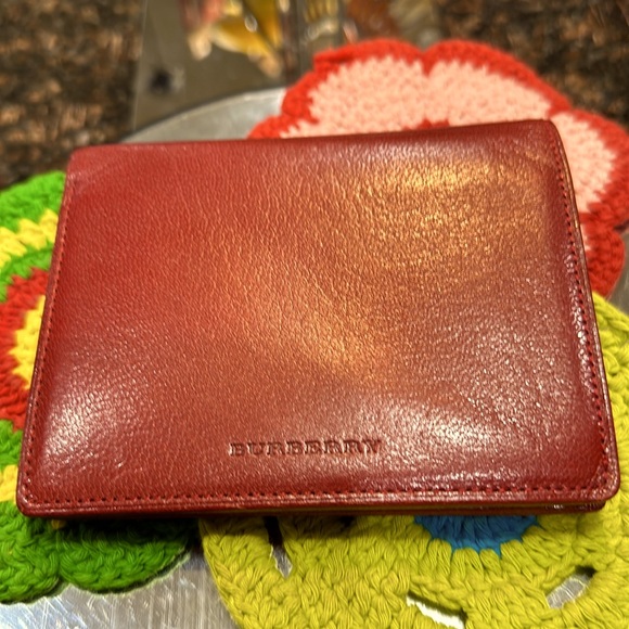 BURBERRY Leather and Cloth Burgundy Wallet LIKE NEW! - Picture 1 of 7